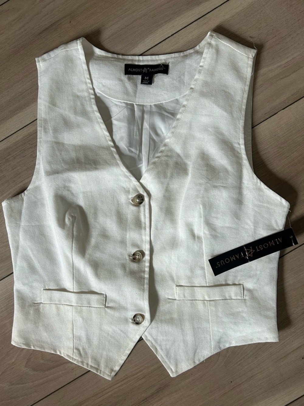 NWT* almost famous white linen vest w/ poly liner size medium juniors